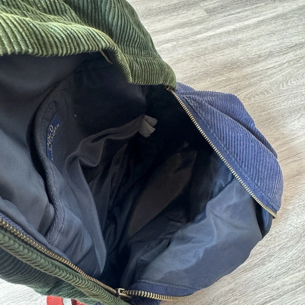 Polo Ralph Lauren Corduroy Colorblock Backpack Blue Red Green Laptop Travel Bag